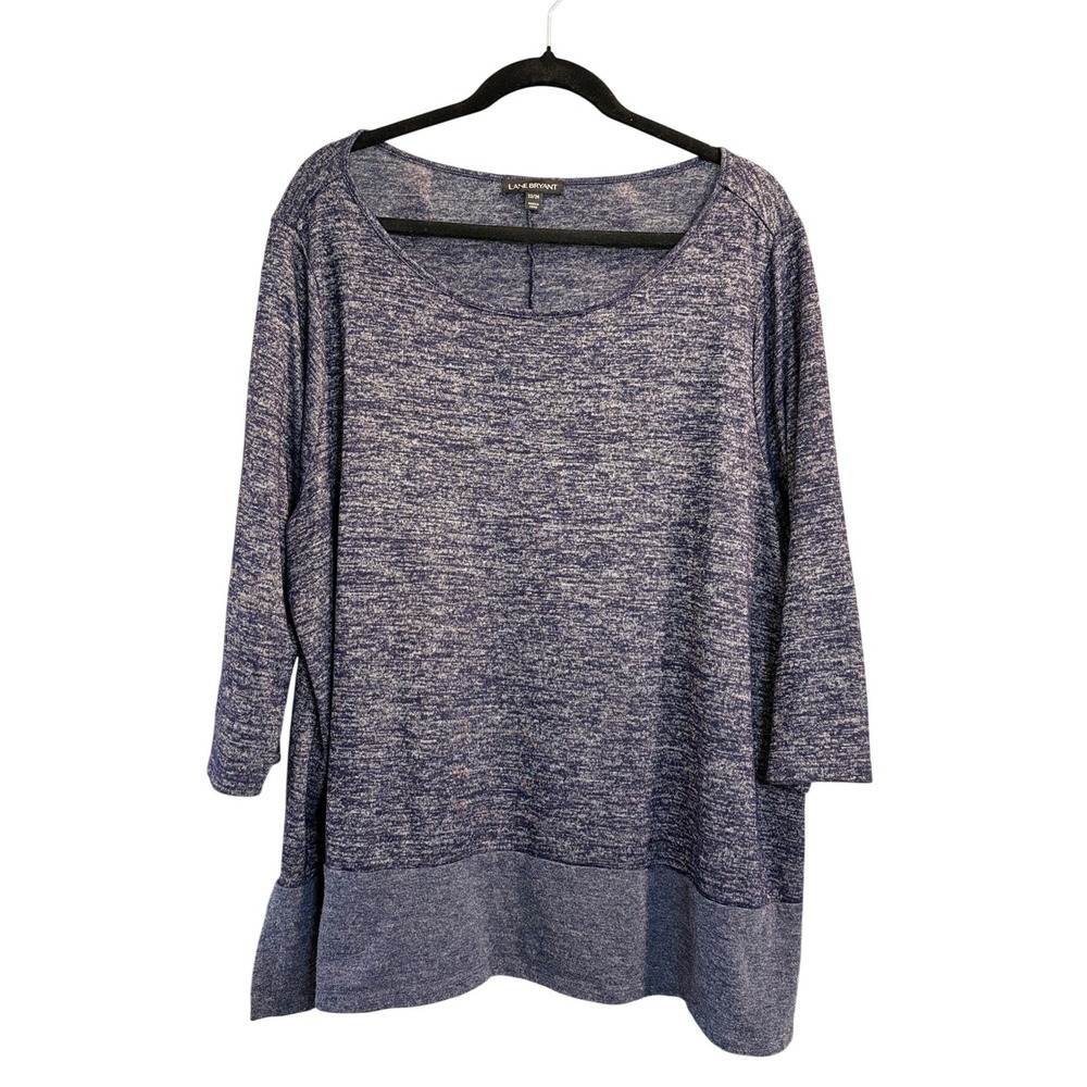 Lane Bryant Blue Marled Knit Tunic Top Womens 22/24 3/4 Sleeve Scoop Neck Blouse